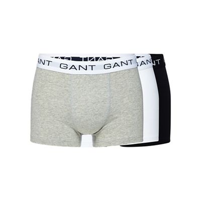 Pack of three black, white and grey cotton stretch hipster trunks